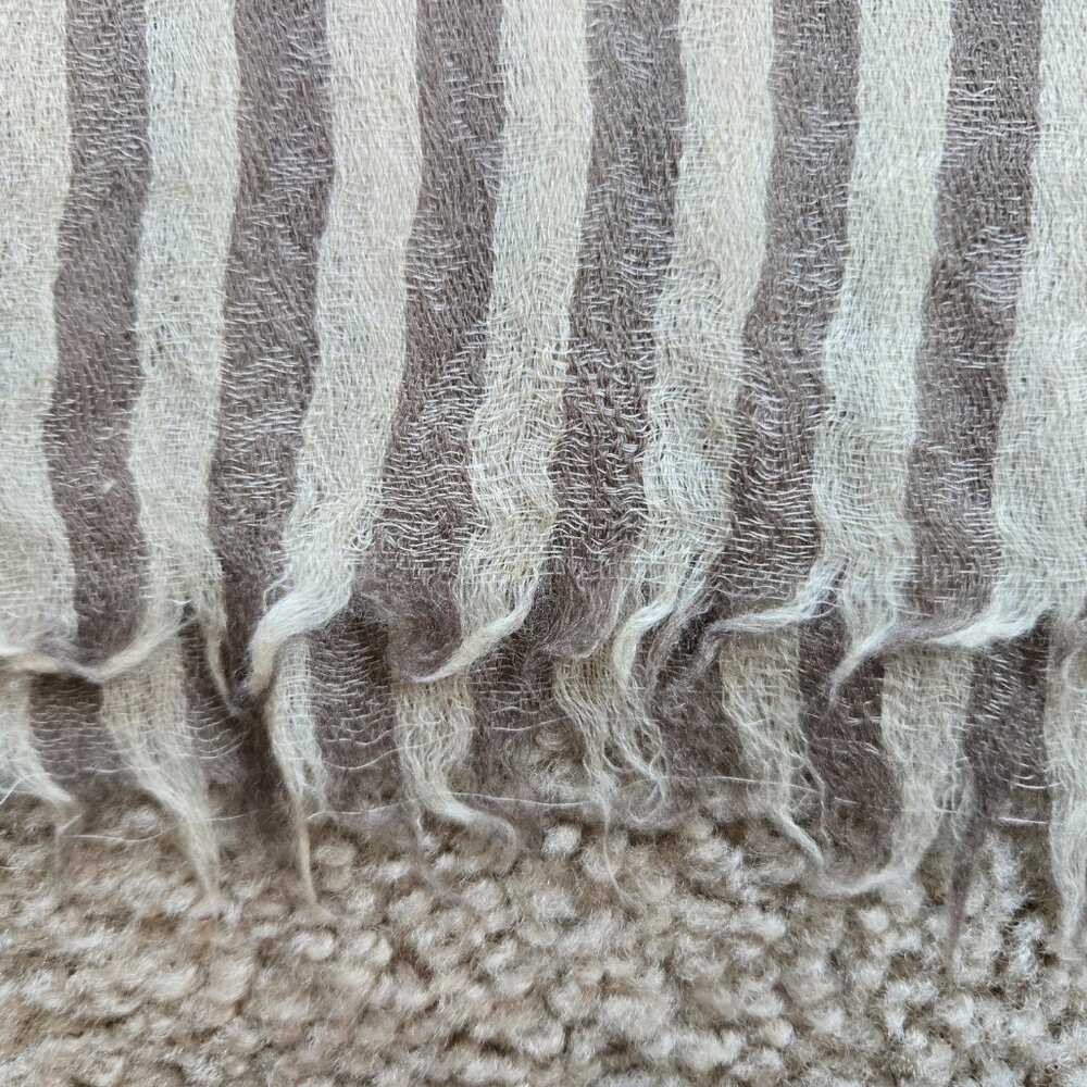 NWOT Lightweight Gauzy Cashmere Scarf Wrap Ivory with Brown Stripes - Picture 6 of 14